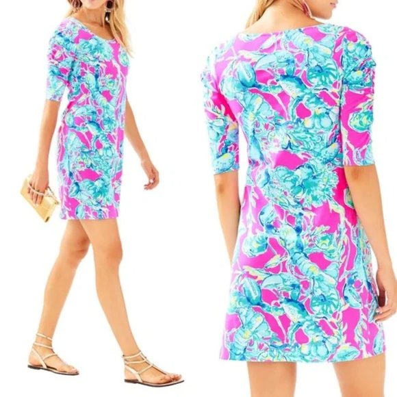 Lilly Pulitzer Dresses & Skirts - Lilly Pulitzer Pink Yellow Teal Lobsters in Love Dress size M